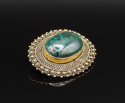ISRAEL 925 Sterling Silver Vintage Oval Eilat Beads & Wire Brooch Pin  BP9809