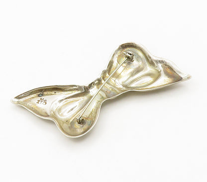 MEXICO 925 Silver  Vintage Shiny Hollow Bow Tied Ribbon Brooch Pin  BP6236
