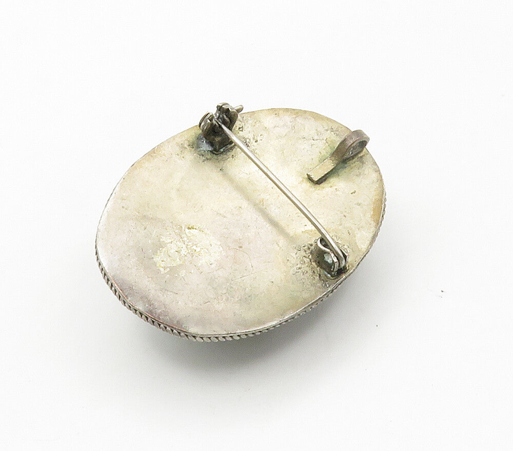 ISRAEL 925 Sterling Silver  Vintage Cabochon Cut Eilat Stone Brooch Pin BP5977