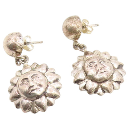925 Sterling Silver Vintage Earrings Smiling Celestial Sun Face Drop  EG14474