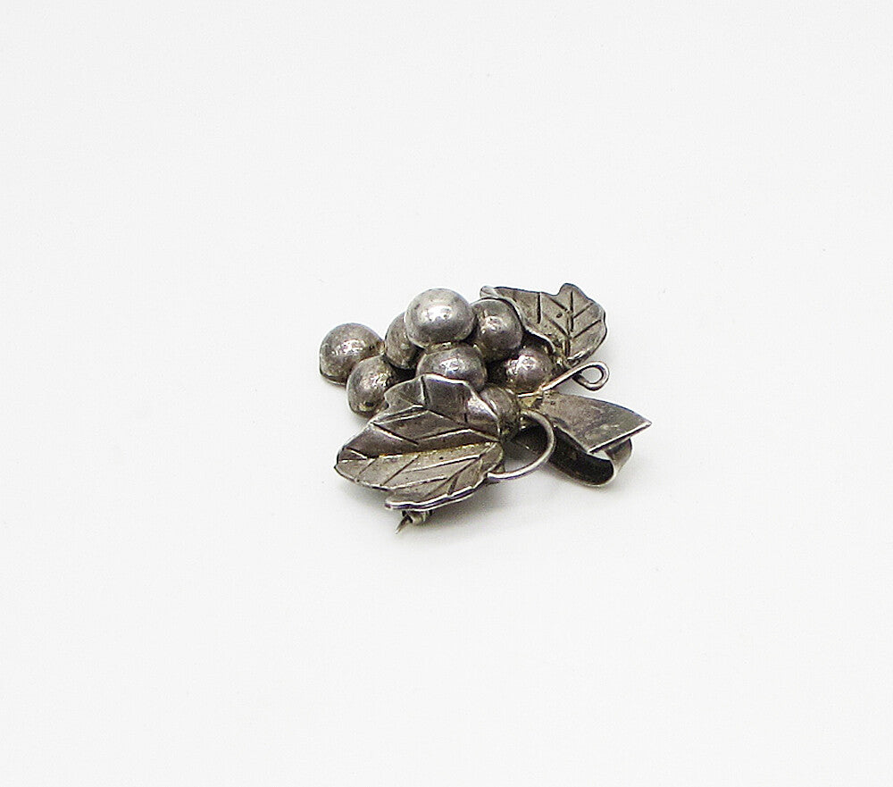 MEXICO 925 Sterling Silver Vintage Grape Vine Pendant Brooch Pin BP1009