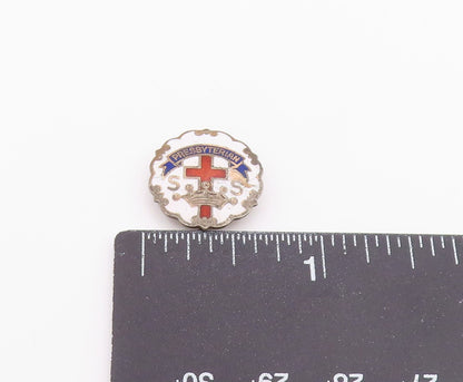 925 Sterling Silver Vintage Enamel Presbyterian Church Brooch Pin BP8606