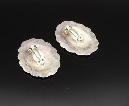 925 Silver  Vintage Etched & Rope Twist Floral Clip Back Earrings  EG12210