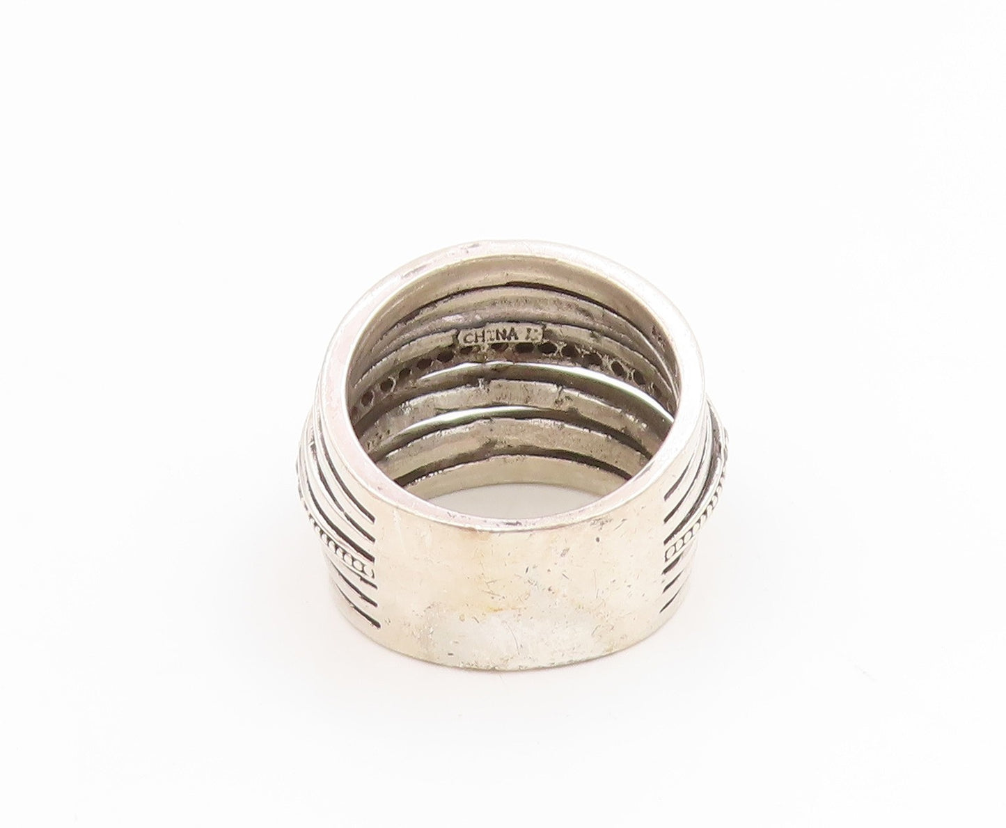 925 Sterling Silver Vintage Ring Round CZ Multi Row Wide Band  Sz 7.5  RG34431