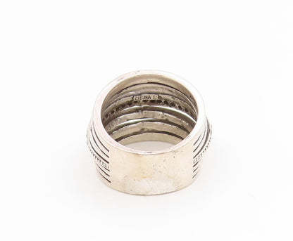 925 Sterling Silver Vintage Ring Round CZ Multi Row Wide Band  Sz 7.5  RG34431