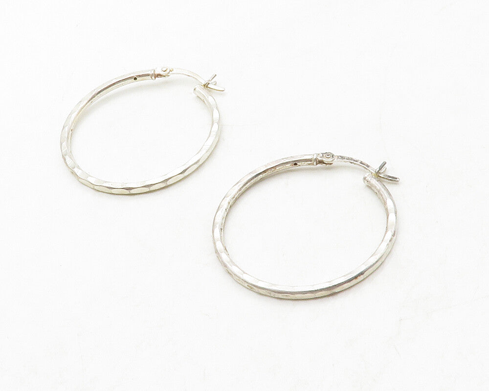 925 Sterling Silver  Vintage Shiny Dented thin Round Hoop Earrings  EG6699