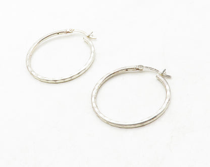 925 Sterling Silver  Vintage Shiny Dented thin Round Hoop Earrings  EG6699
