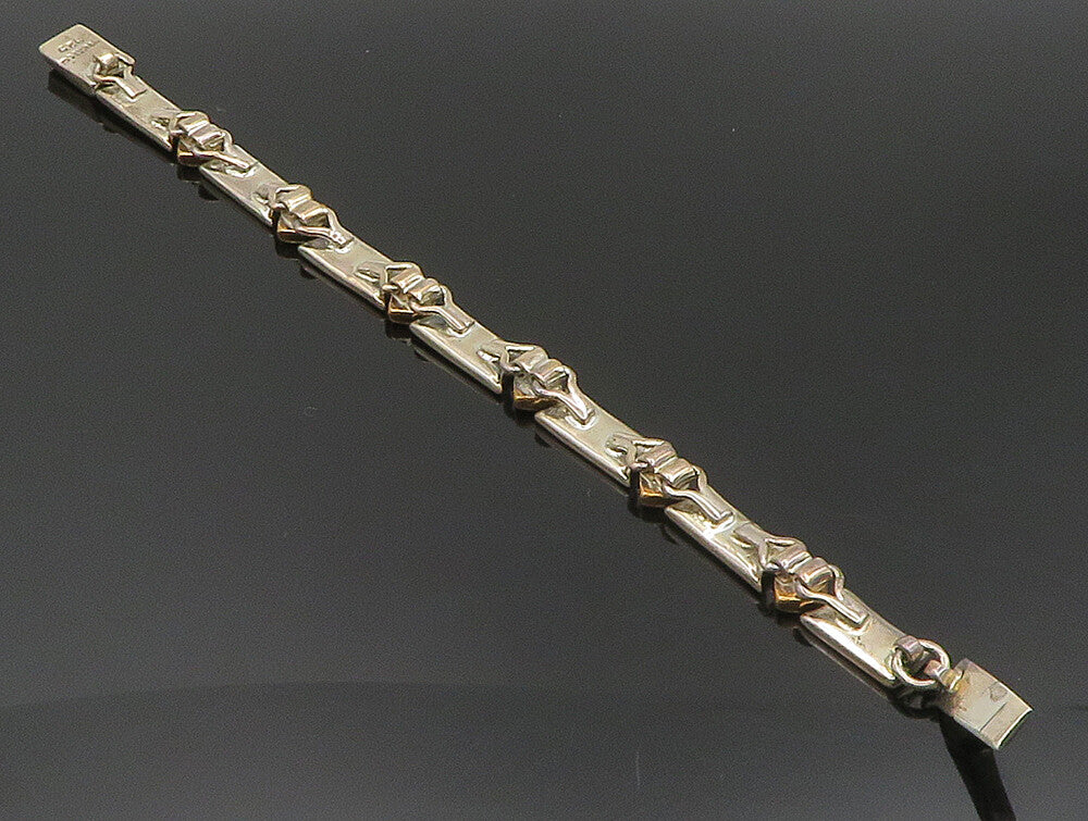 MEXICO 925 Sterling Silver Vintage Two Tone Diamond Shape Link Bracelet BT9456