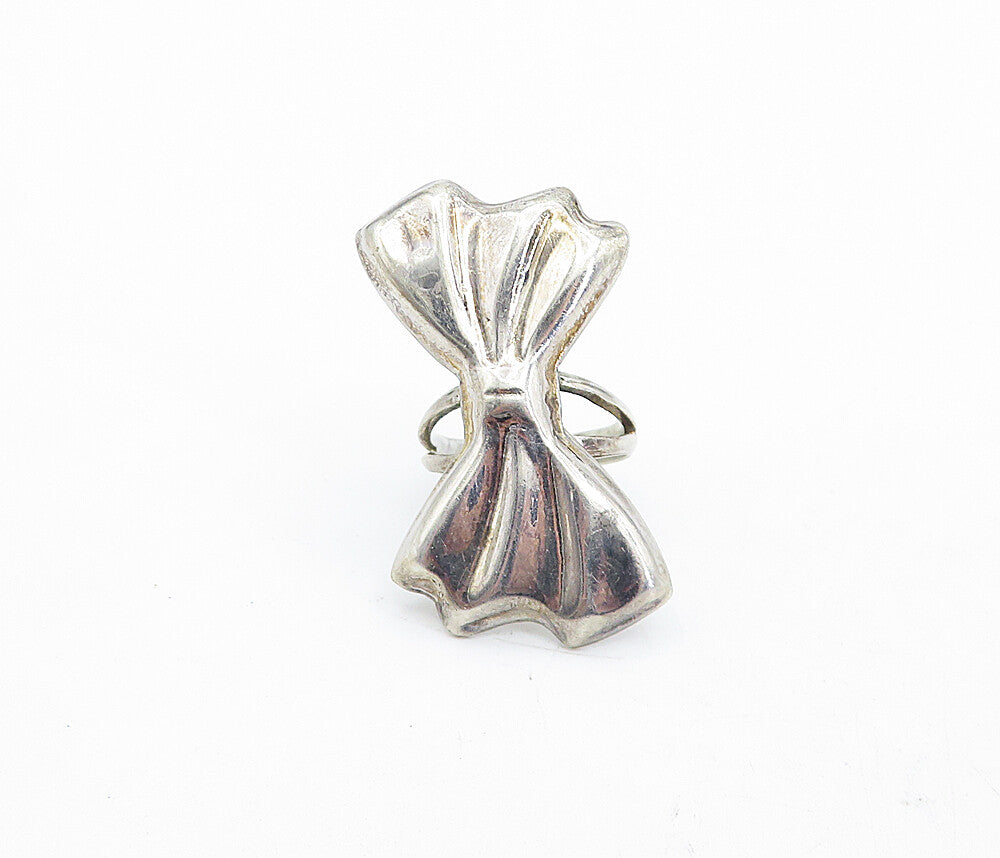 MEXICO 925 Sterling Silver  Vintage Shiny Bow Tie Band Ring Sz 5.5  RG5505