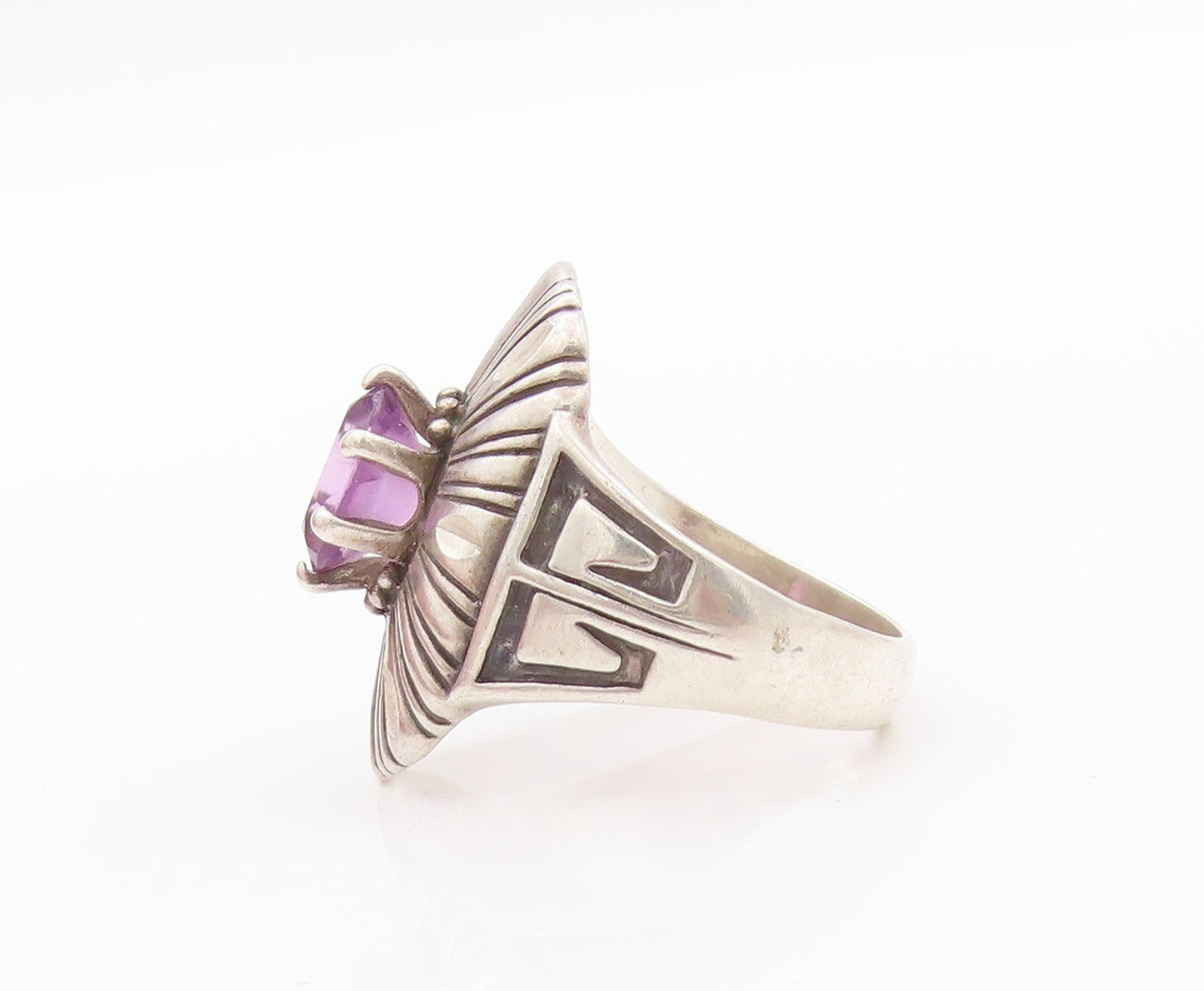 925 Sterling Silver Vintage Ring CAROLYN POLLACK Grooved Amethyst SZ 7.5 RG32214