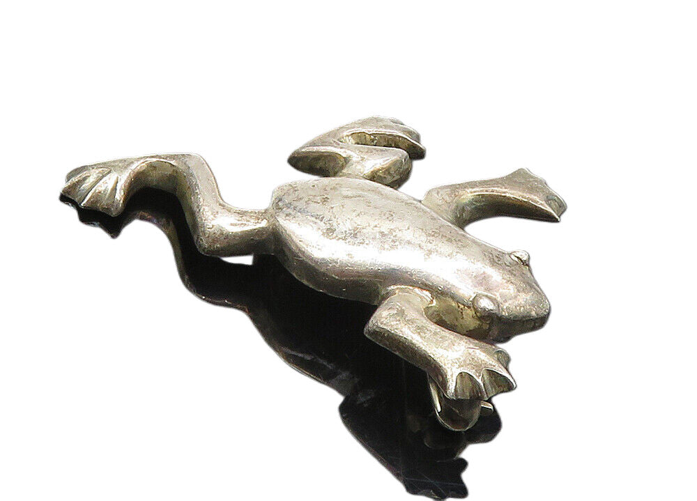 ZINA 925 Sterling Silver  Vintage Dark Tone Frog Motif Brooch Pin  BP3626