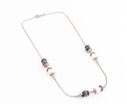 925 Sterling Silver Vintage Necklace Modernist Faceted Quartz Bead Chain  NE4804