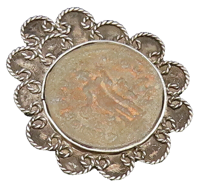 RANA 925 Silver  Vintage Pretzel Twist Edge Carved Center Brooch Pin  BP9862