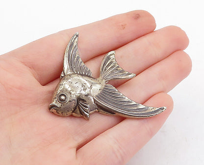 FORSTNER 925 Sterling Silver  Vintage Shiny Swimming Fish Brooch Pin  BP1389