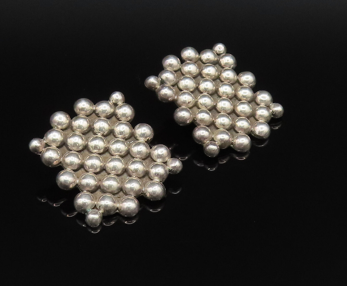 MEXICO 925 Sterling Silver Vintage Beaded Cluster Non Pierced Earrings EG12146