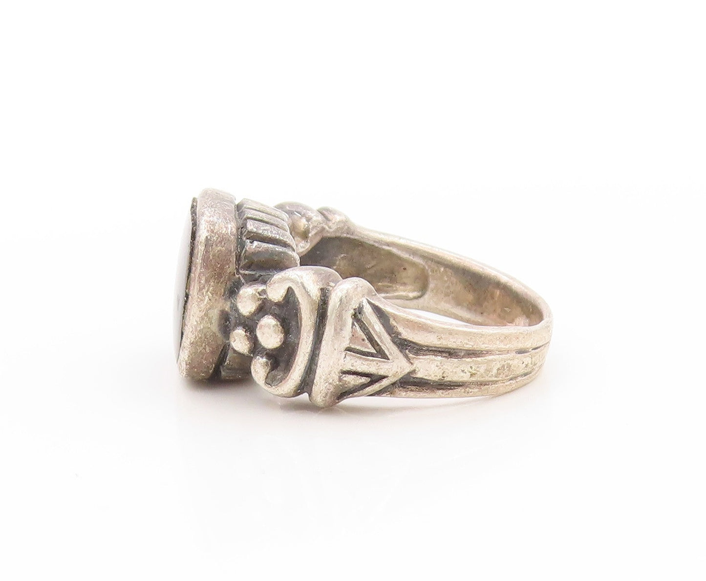 925 Sterling Silver Vintage Ring Black Onyx Wide Statement Band  Sz 5.5  RG33618