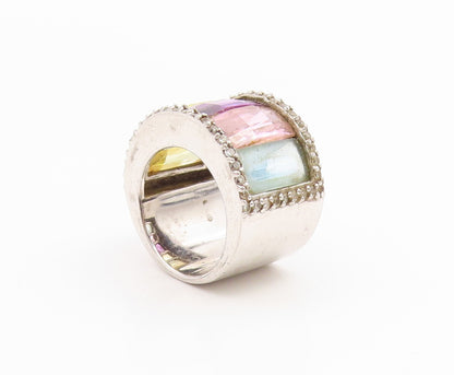 925 Sterling Silver Vintage Ring Multi Gemstone Statement Band  Sz 6.5  RG35464