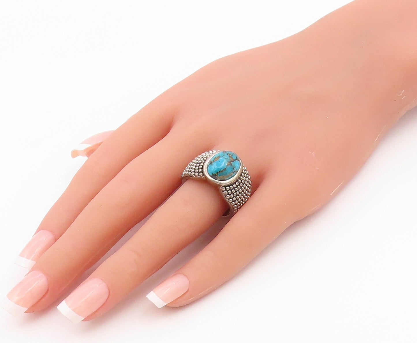 925 Sterling Silver Vintage Ring MICHAEL DAWKINS Turquoise Band  Sz 9  RG36583