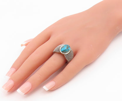925 Sterling Silver Vintage Ring MICHAEL DAWKINS Turquoise Band  Sz 9  RG36583