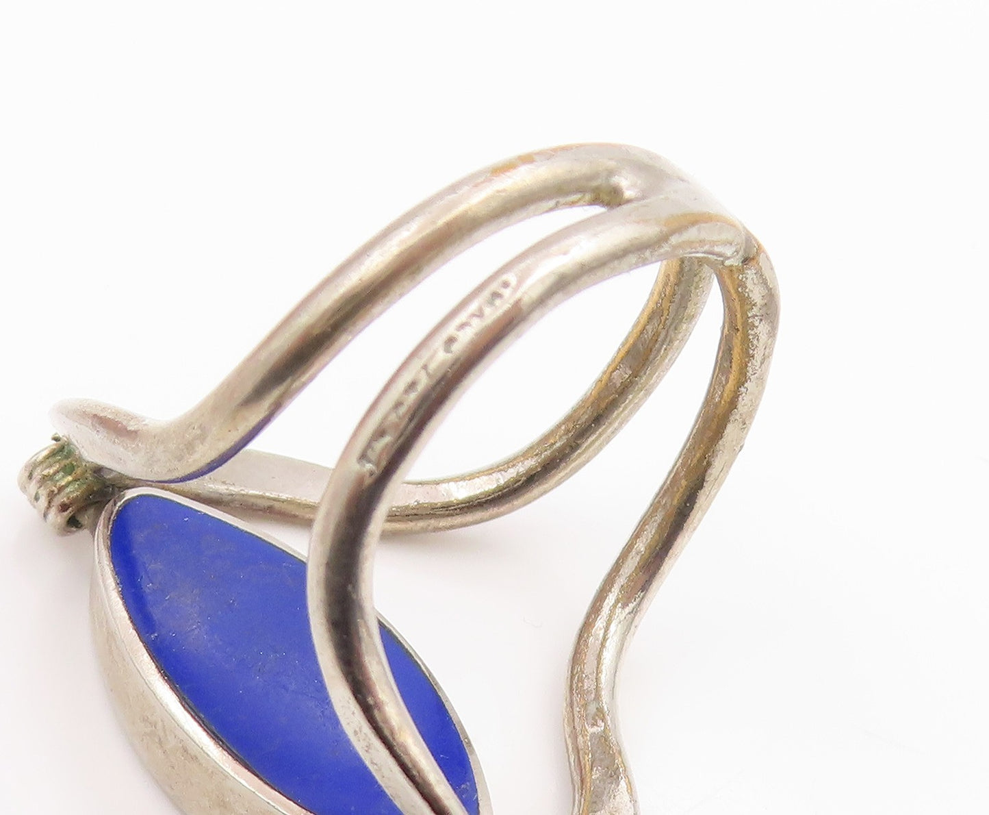 925 Sterling Silver Vintage Ring Marquise Lapis Lazuli & Opal  Sz 9.5  RG35482