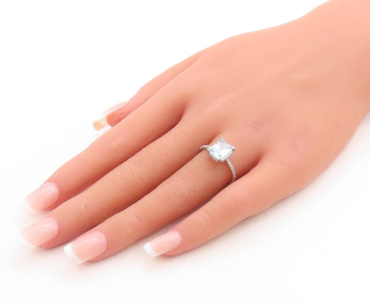 925 Sterling Silver Vintage Ring Minimalist Carved Rectangle CZ  Sz 7  RG31378