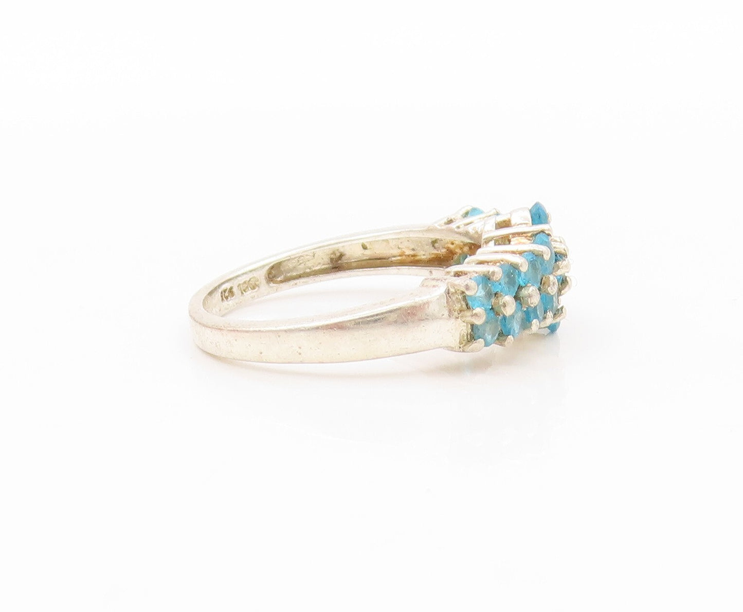 925 Sterling Silver Vintage Ring Round Blue Topaz Flower Band Inlay Sz 6 RG31924
