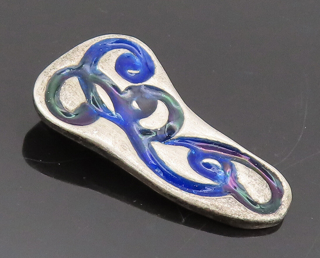 925 Sterling Silver Vintage Pendant Designer Swirly Enamel Etched  PT22399