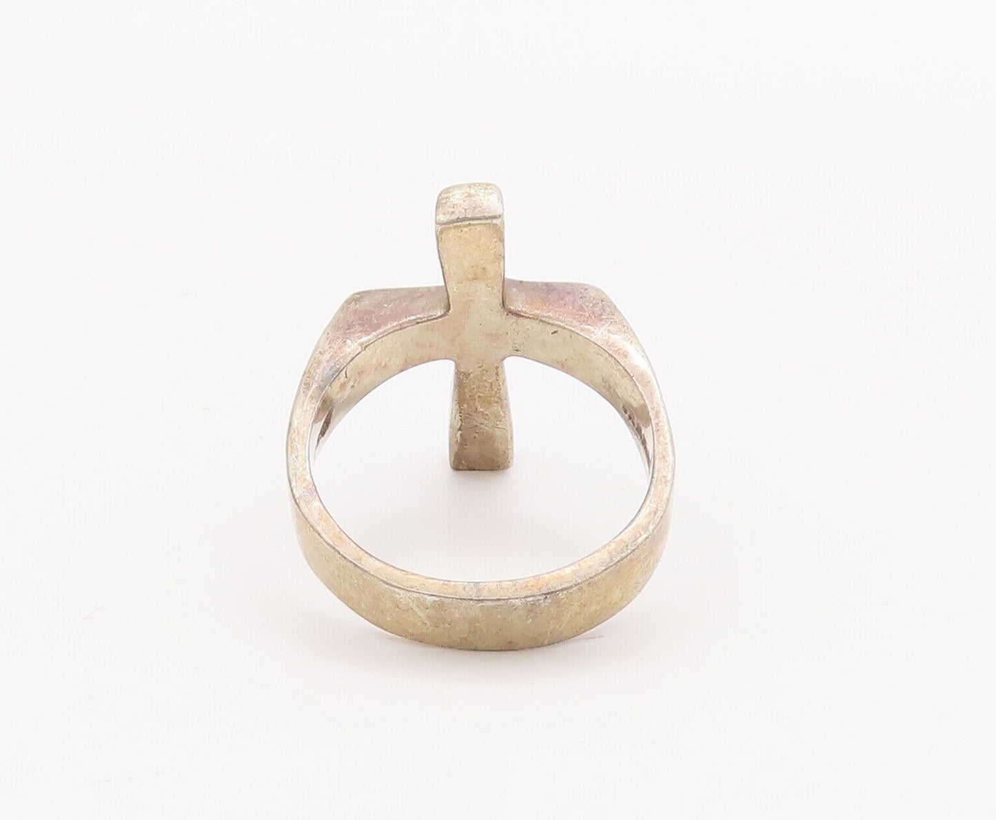 925 Sterling Silver Vintage Ring MEXICO Solid Cut Dented Cross  Sz 11.5 RG28437