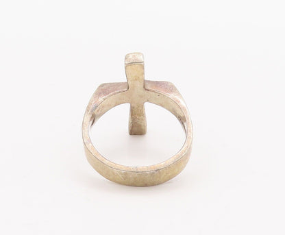 925 Sterling Silver Vintage Ring MEXICO Solid Cut Dented Cross  Sz 11.5 RG28437