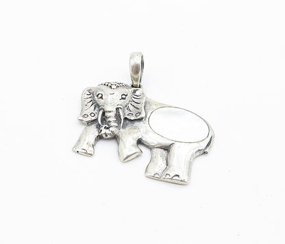 925 Sterling Silver  Vintage Inlaid Mother Of Pearl Elephant Pendant  PT5541