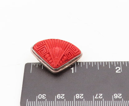SAJEN 925 Sterling Silver Vintage Carved Fan shape Red Quartz Earrings EG12597