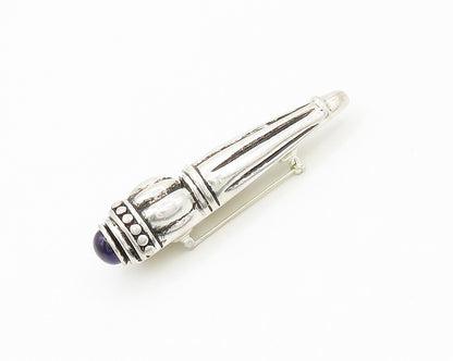 PAT AIRESS 925 Silver  Vintage Amethyst Fluted Hollow Brooch Pin  BP6965