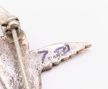 925 Sterling Silver Vintage Brooch Etched Larimar Eyed Humming Bird  BP11725