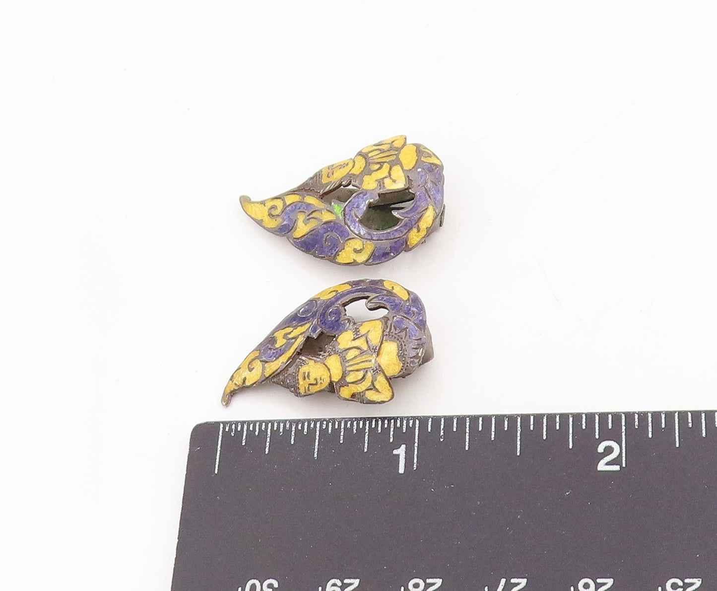 925 Sterling Silver Vintage Earrings SIAM Enameled Kinnari Dancer Clips  EG13713