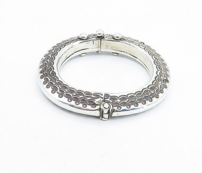 925 Sterling Silver  Vintage Chiseled Pattern Shiny Bangle Bracelet  BT3005