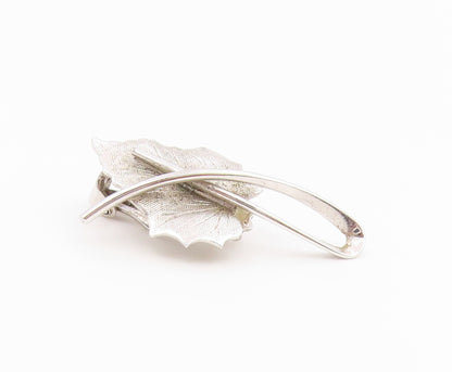 925 Sterling Silver Vintage Earrings Modernist Textured Leaf Clip On  EG14475