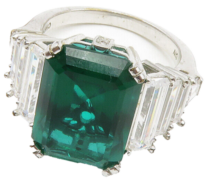 925 Sterling Silver  Green Topaz & Cubic Zirconia Cocktail Ring Sz 8  RG13959