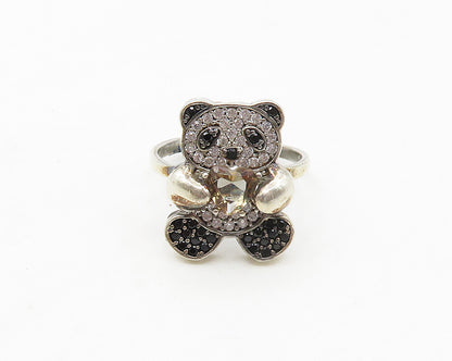 925 Sterling Silver  Peridot Hematite & Topaz Panda Band Ring Sz 6  RG17362