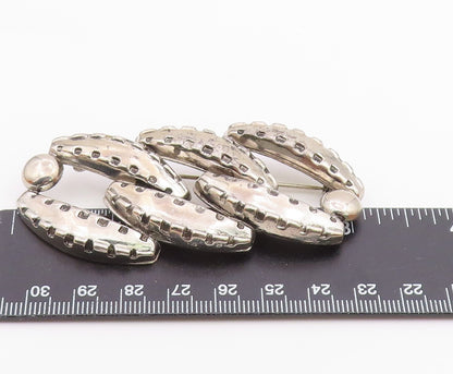 925 Sterling Silver  Vintage Shiny Chiseled Detail Brooch Pin  BP6337