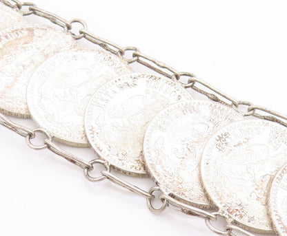 925 Sterling Silver Vintage Bracelet Modernist Mexican Peso Coin Link  BT12051