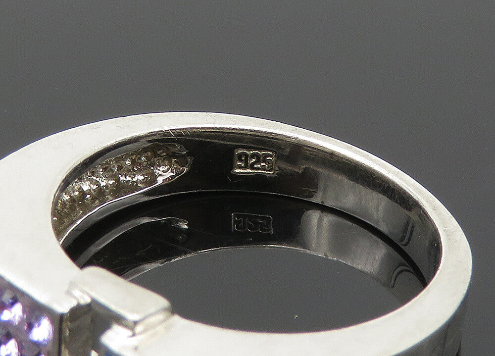 925 Silver  Vintage Purple & Blue Crystal Square Band Ring Sz 7  RG20569