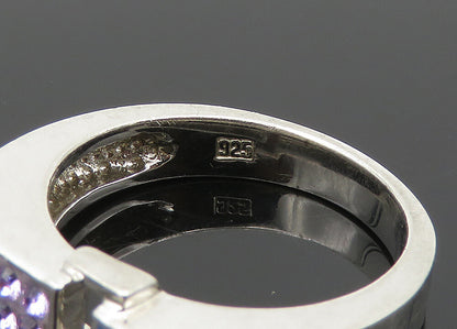 925 Silver  Vintage Purple & Blue Crystal Square Band Ring Sz 7  RG20569