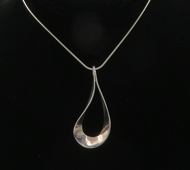925 Sterling Silver  Vintage Shiny Open Rain Drop Chain Necklace  NE3454