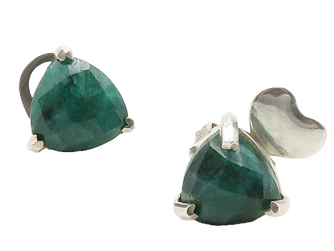 925 Sterling Silver  Prong Set Faceted Jade Shiny Stud Earrings  EG8219