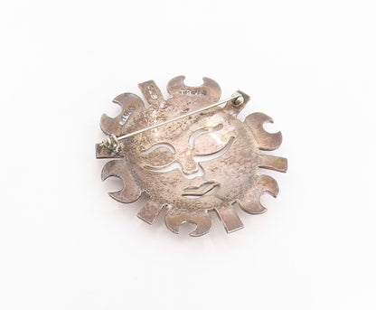 925 Sterling Silver Vintage Brooch Pin MEXICO Puffed Sun Face Cutout  BP12505
