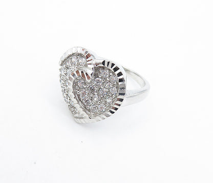 925 Sterling Silver  Cubic Zirconia Love Heart Cocktail Ring Sz 7.5  RG7283