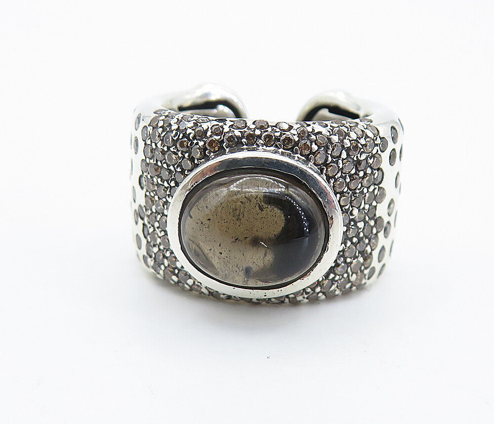 925 Sterling Silver  Cabochon Cut Smoky Topaz Cluster Band Ring Sz 8  RG8384