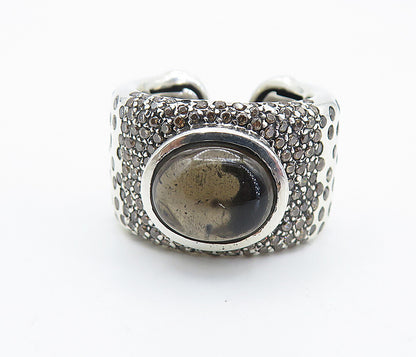 925 Sterling Silver  Cabochon Cut Smoky Topaz Cluster Band Ring Sz 8  RG8384