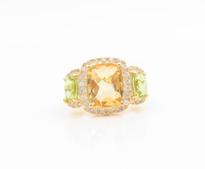 925 Sterling Silver Vintage Ring Real Diamonds & Gemstones  Sz 6.5  RG35614