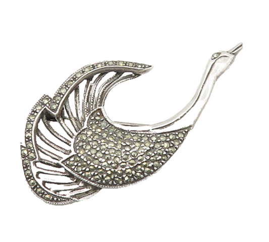925 Sterling Silver  Vintage Sparkling Marcasite Peacock Brooch Pin  BP7054